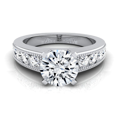 Round Brilliant, Antique Milgrain Channel Solitaire, in 18K White Gold | RockHer