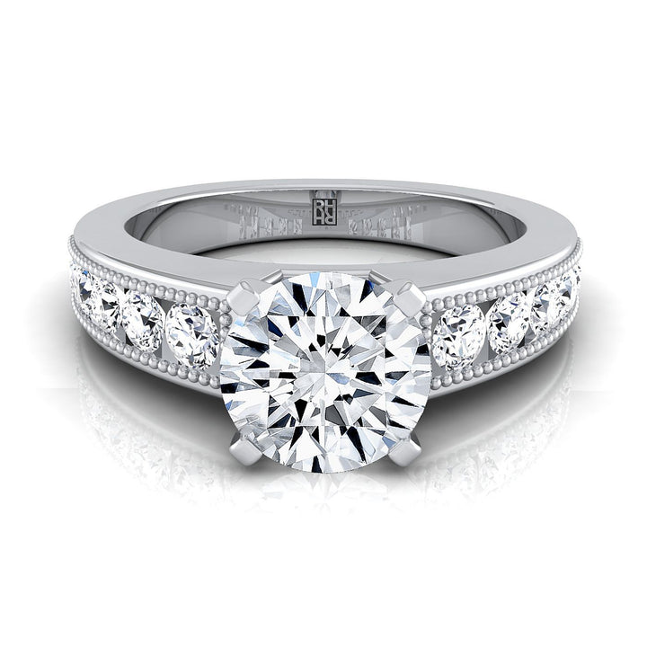 Round Brilliant, Antique Milgrain Channel Solitaire, in 18K White Gold | RockHer