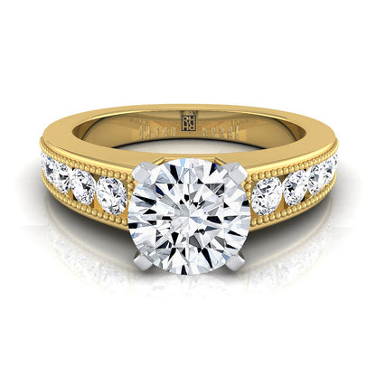 Round Brilliant, Antique Milgrain Channel Solitaire, in 18K Yellow Gold | RockHer