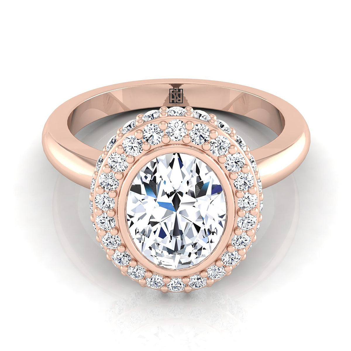 Piper Select Double Halo Oval Lab Diamond Engagement Ring in 14K Rose Gold | RockHer