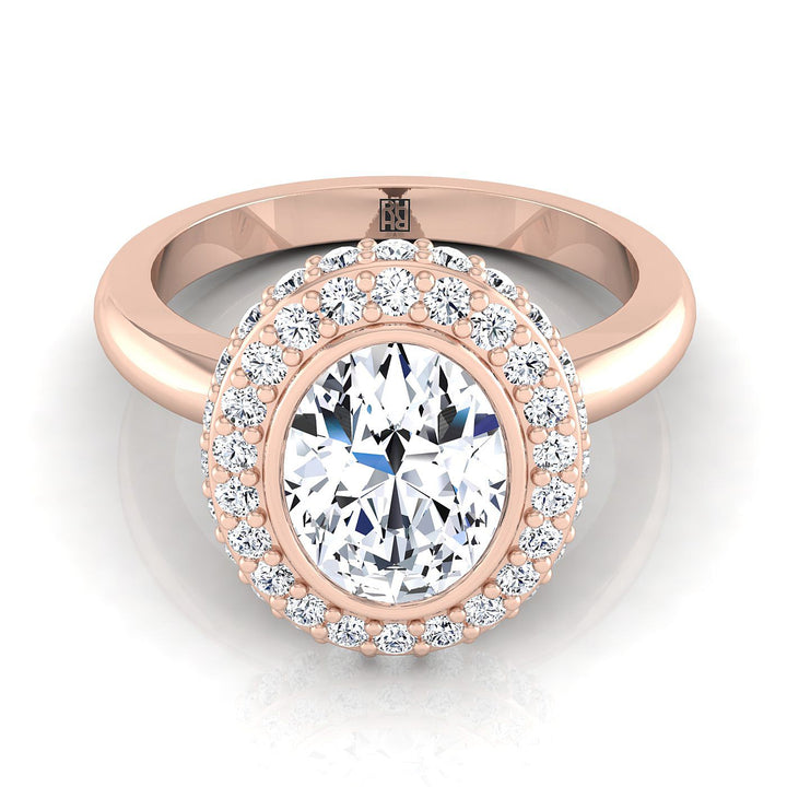 Piper Select Double Halo Oval Lab Diamond Engagement Ring in 14K Rose Gold | RockHer