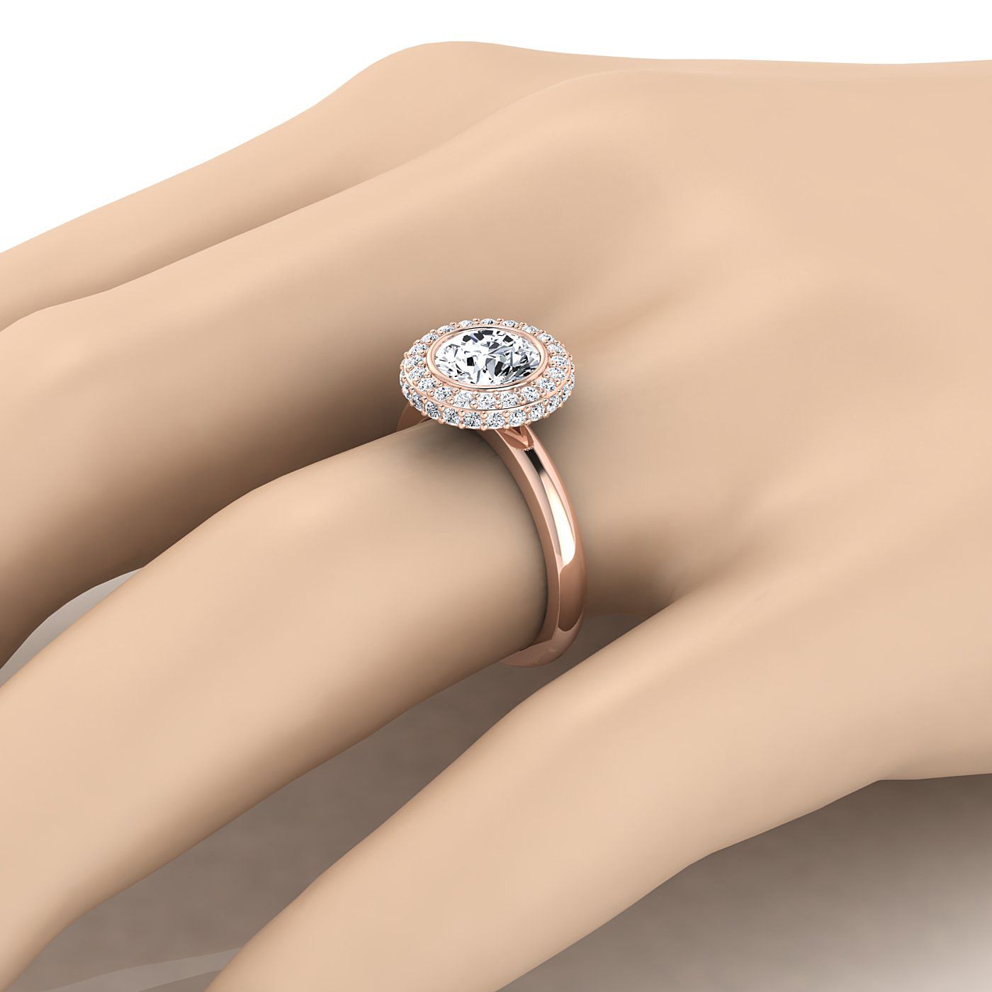 The Piper Select Halo Engagement Ring with Lab Diamond in 14K Rose Gold - view 3