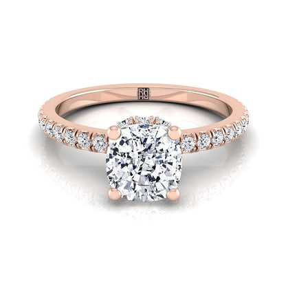 Secret Halo French Pavé Solitaire Cushion, in 14K Rose Gold, prong setting | RockHer