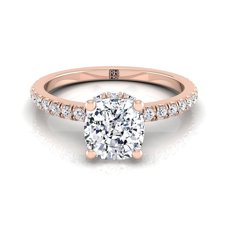 The Elliott Hidden Halo Pavé Cushion Cut Engagement Ring Setting in 14K Rose Gold