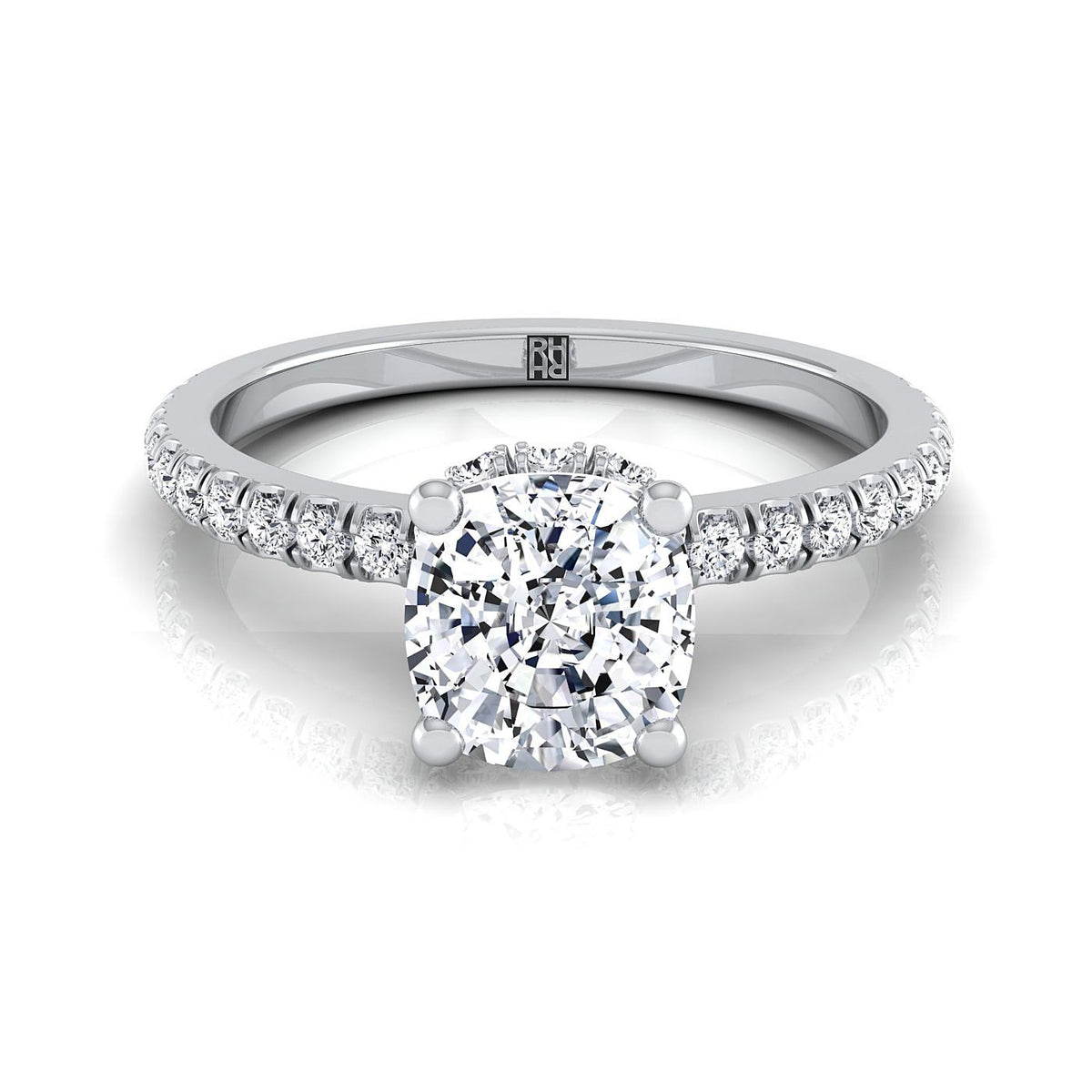 Elliott Select Hidden Halo Pavé Cushion Cut Lab Diamond Engagement Ring in 18K White Gold | RockHer
