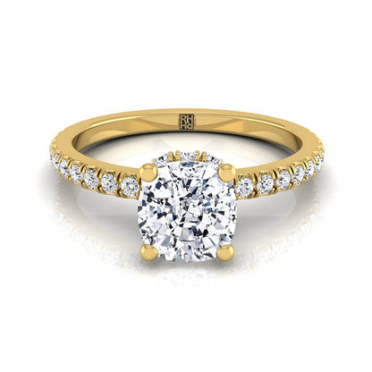 Elliott Select Hidden Halo Pavé Cushion Cut Lab Diamond Engagement Ring in 18K Yellow Gold | RockHer