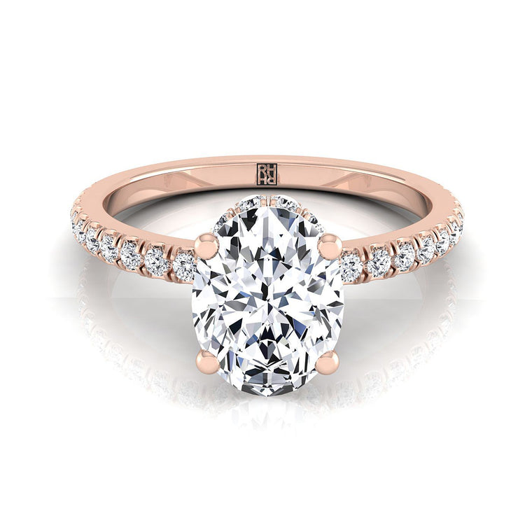 The Elliott Select Hidden Halo Pavé Oval Lab Diamond Engagement Ring in 14K Rose Gold