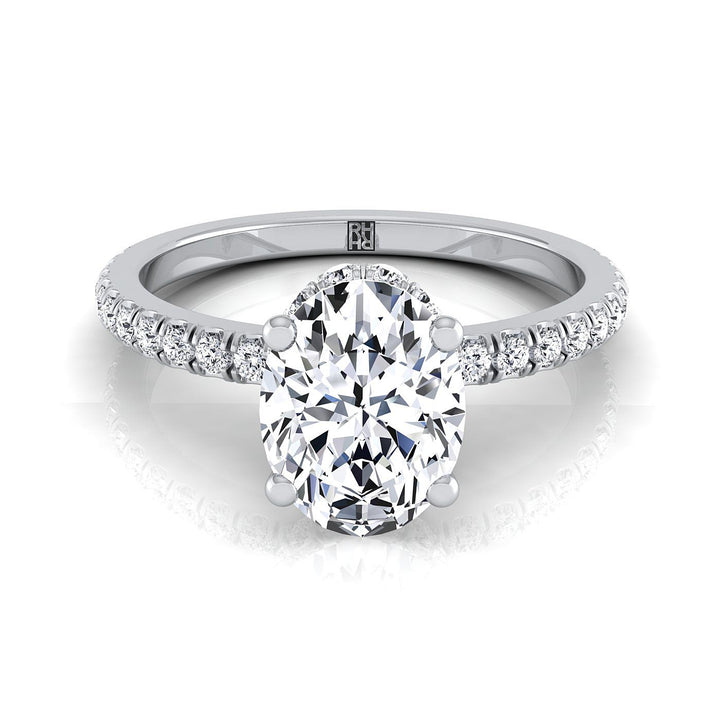 Secret Halo French Pavé Solitaire Oval, in 18K White Gold – view 8 | RockHer