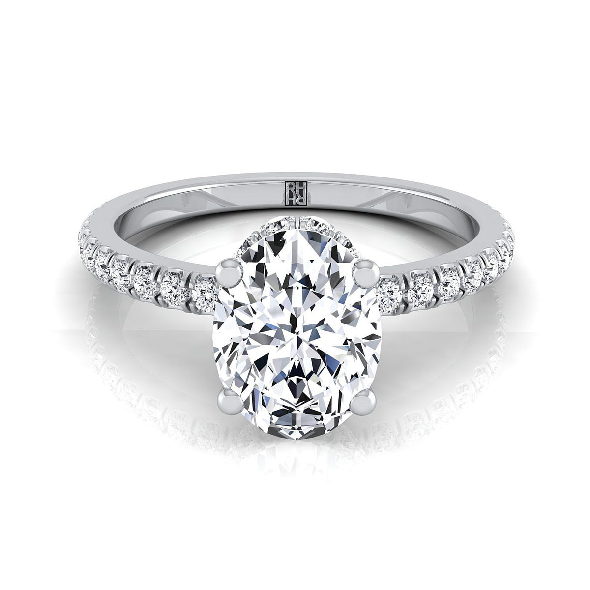 Elliott Select Hidden Halo Pavé Oval Lab Diamond Engagement Ring in 18K White Gold | RockHer