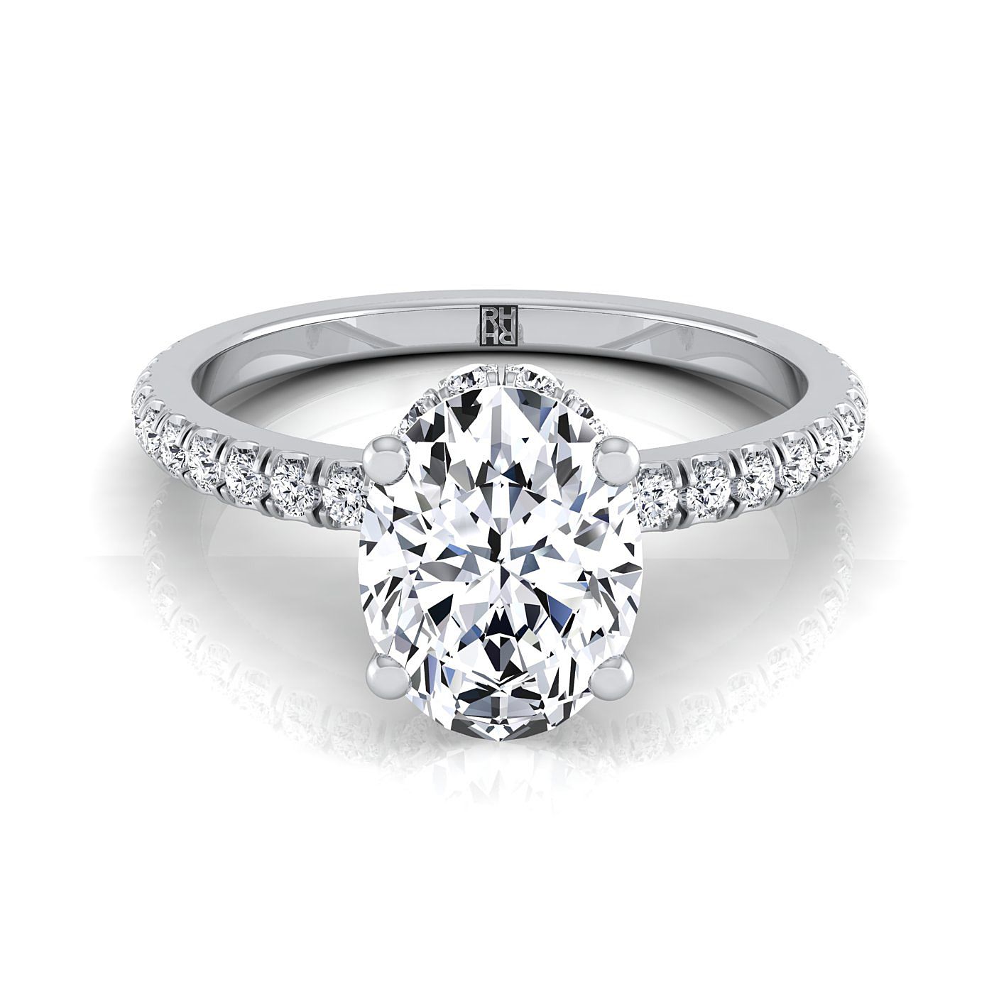 Elliott Select Hidden Halo Pavé Oval Lab Diamond Engagement Ring in Platinum | RockHer
