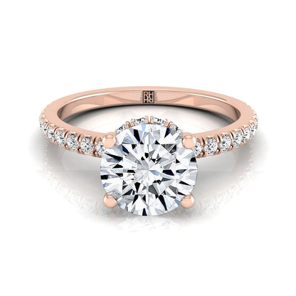 Elliott Select secret halo french pavé solitaire round ring in 14K Rose Gold — view — RockHer