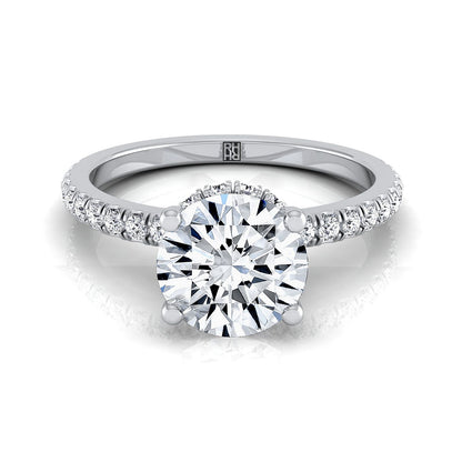 Round Brilliant, Secret Halo French Pavé Solitaire, in 18K White Gold – view 8 | RockHer