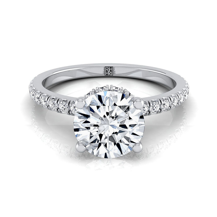 Round Brilliant, Secret Halo French Pavé Solitaire, in 18K White Gold – view 8 | RockHer