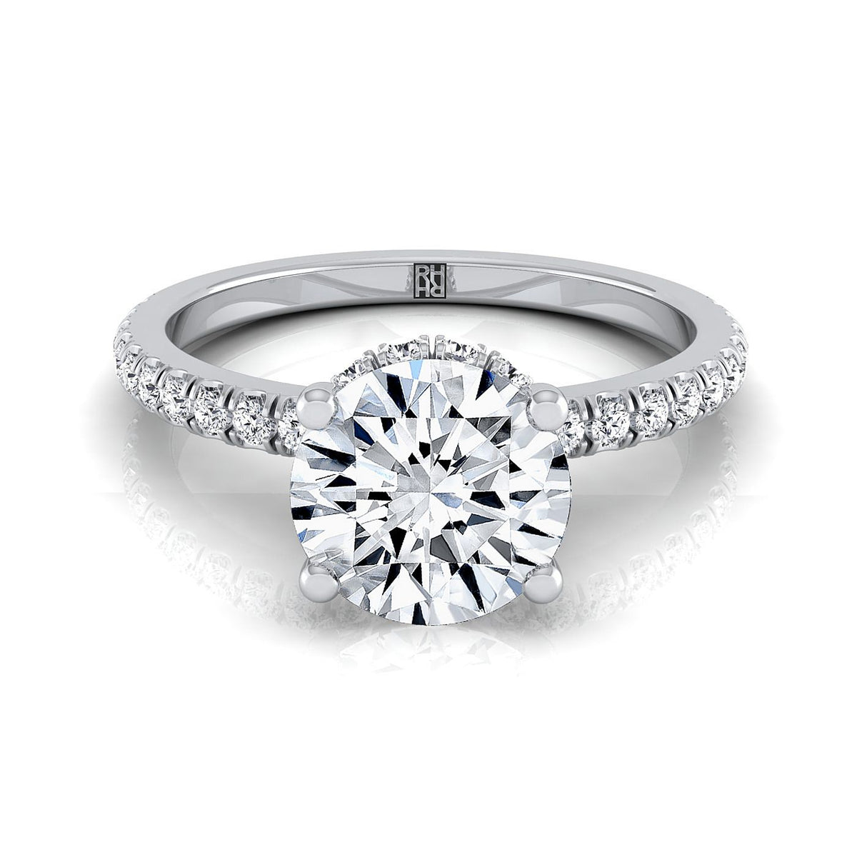 Elliott Select Hidden Halo Pavé Round Lab Diamond Engagement Ring in 18K White Gold | RockHer