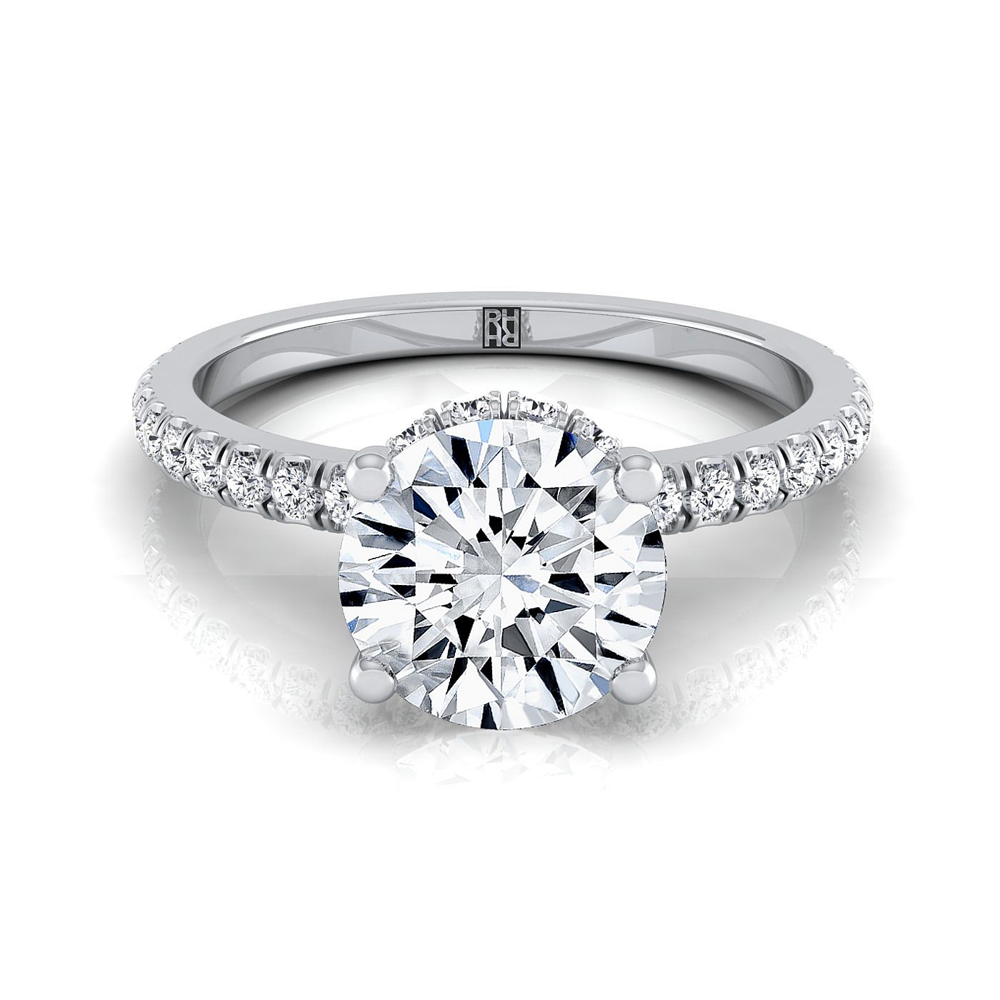Elliott Select Hidden Halo Pavé Round Lab Diamond Engagement Ring in Platinum | RockHer