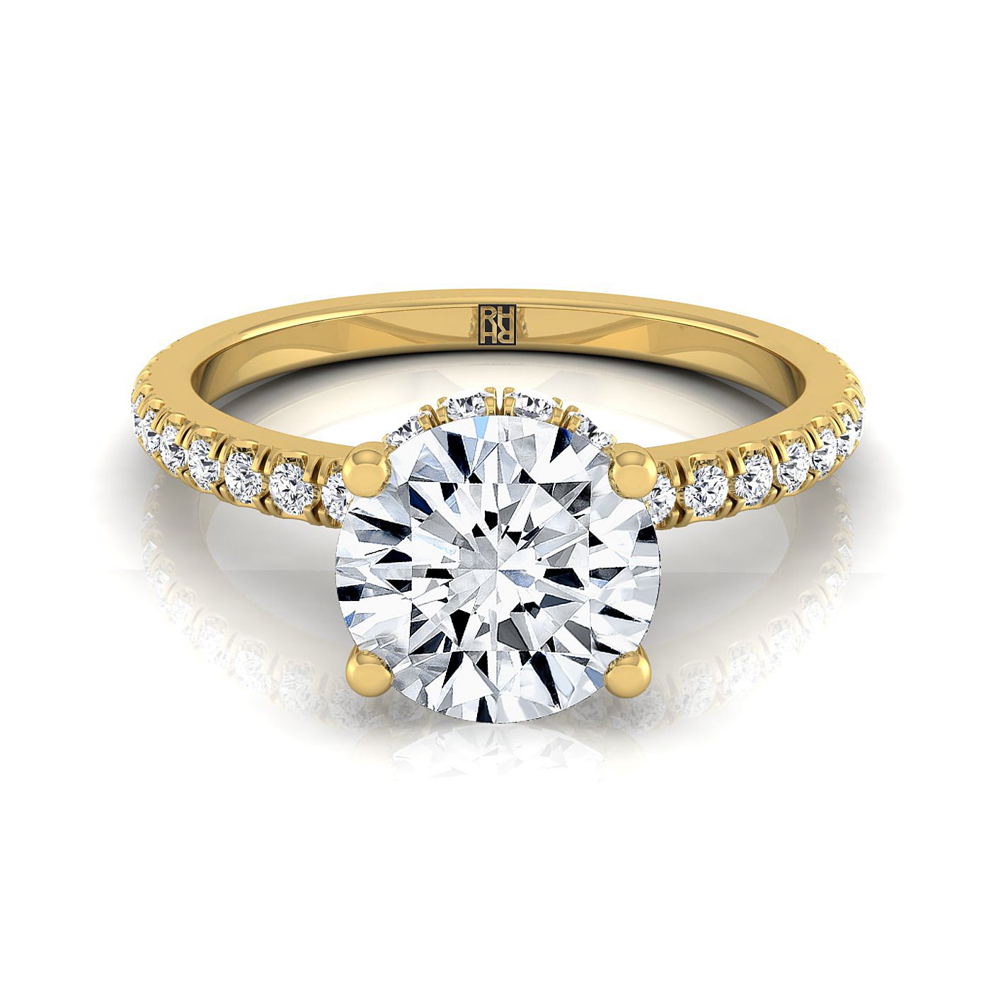 Elliott Select Hidden Halo Pavé Round Lab Diamond Engagement Ring in 18K Yellow Gold | RockHer