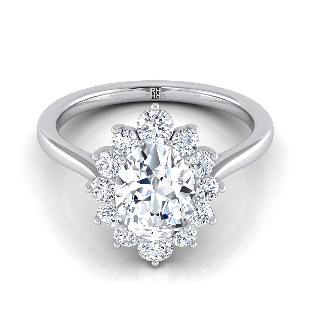 The Eloise oval setting in 18K White Gold, a select floral halo ov design from RockHer