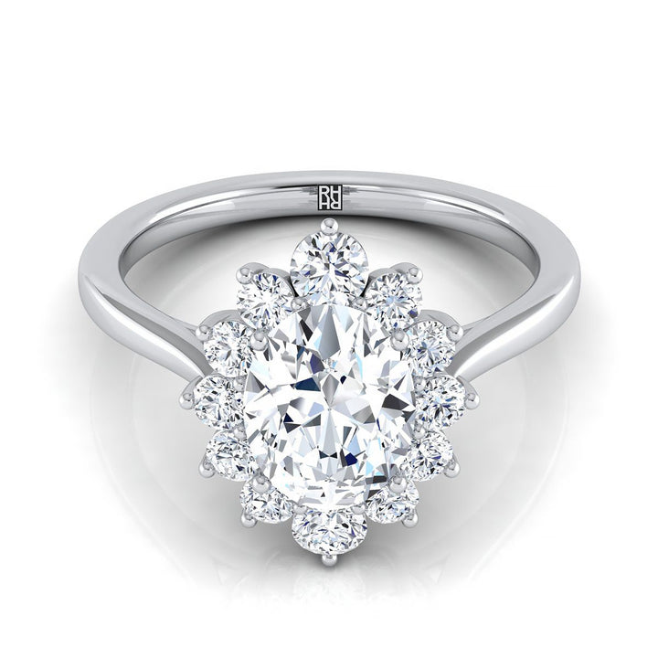 Eloise floral halo engagement ring in 18K white gold with oval lab diamond — RockHer