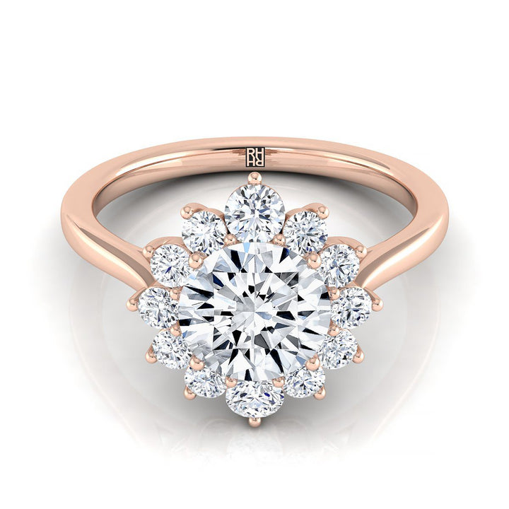 Round Brilliant, Floral Halo, in 14K Rose Gold, prong setting | RockHer