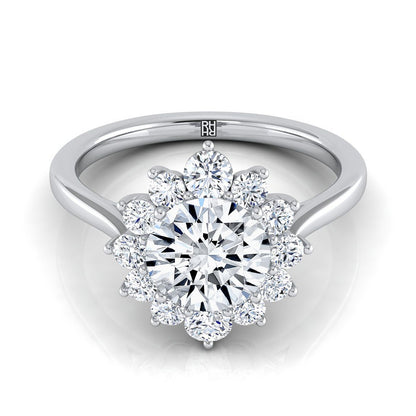 Round Brilliant, Floral Halo, in 18K White Gold | RockHer