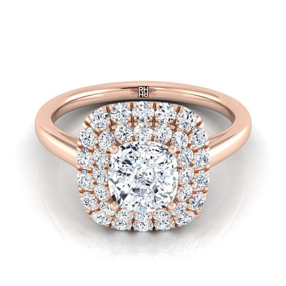 Stair Step Double Halo Cushion, in 14K Rose Gold, pave setting – view 8 | RockHer