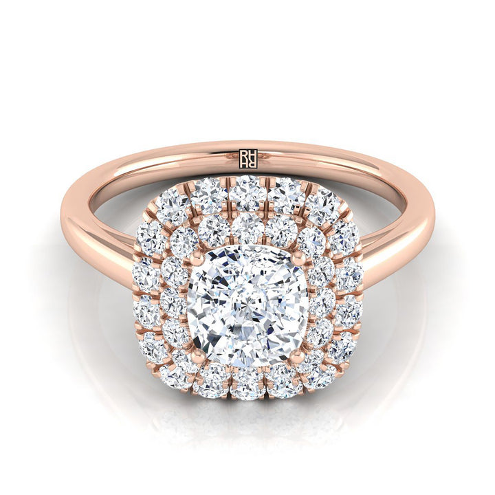 Stair Step Double Halo Cushion, in 14K Rose Gold, pave setting – view 8 | RockHer