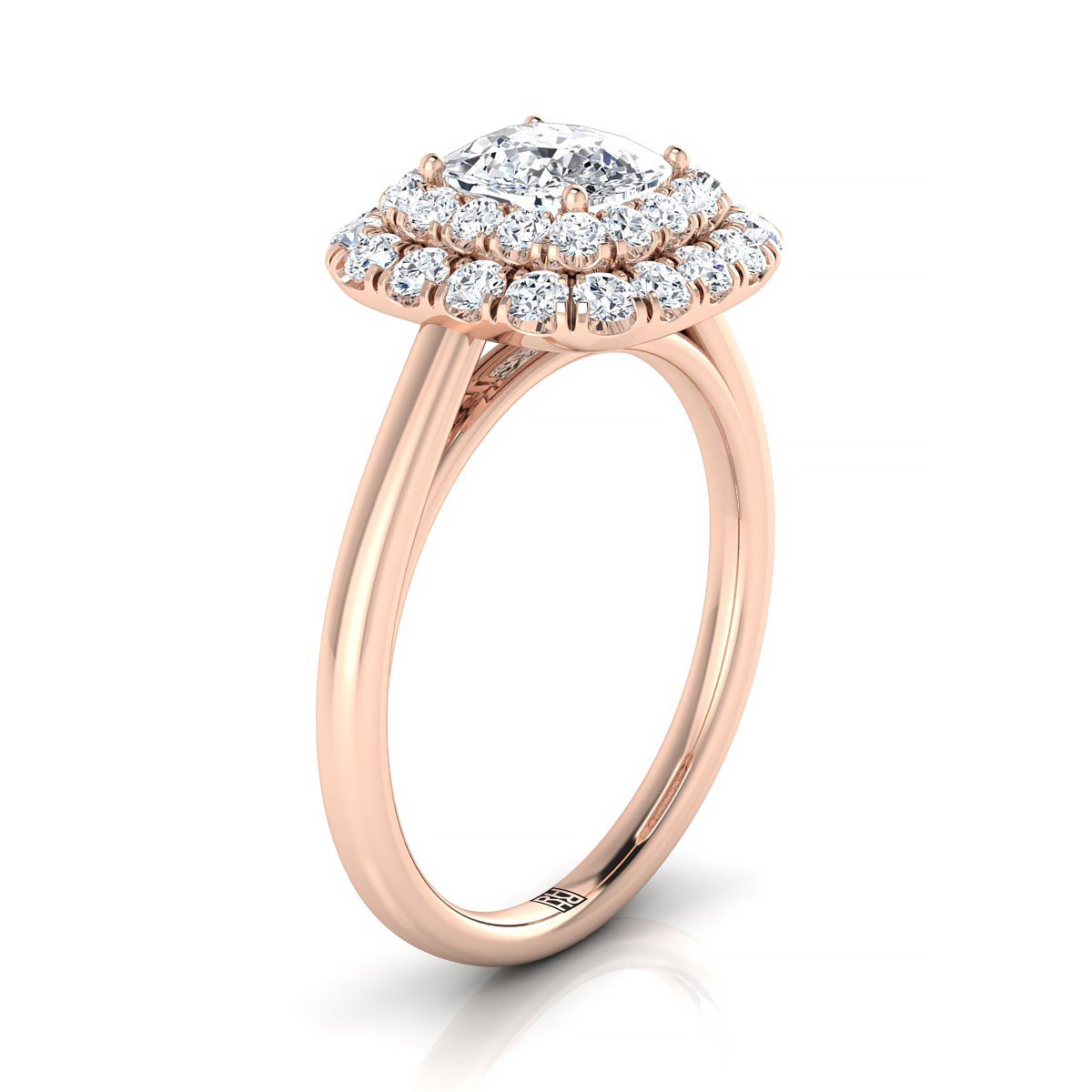 RockHer atelier photo of The Goldy cushion engagement ring setting in 14K Rose Gold