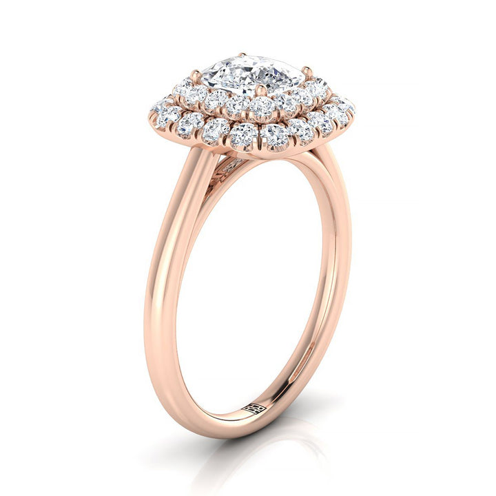 Goldy Select Stair Double Halo Cushion Cut Lab Diamond Engagement Ring in 14K Rose Gold | RockHer