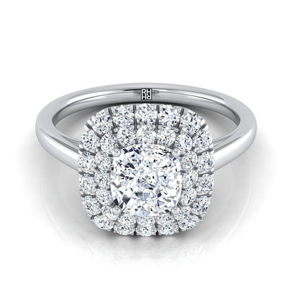 Stair Step Double Halo Cushion, in 18K White Gold | RockHer