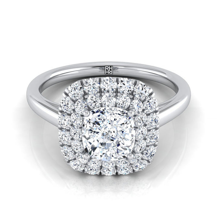 Stair Step Double Halo Cushion, in 18K White Gold | RockHer