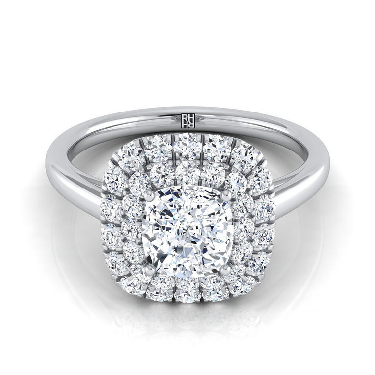 The Goldy Stair Double Halo Cushion Cut Engagement Ring Setting in Platinum