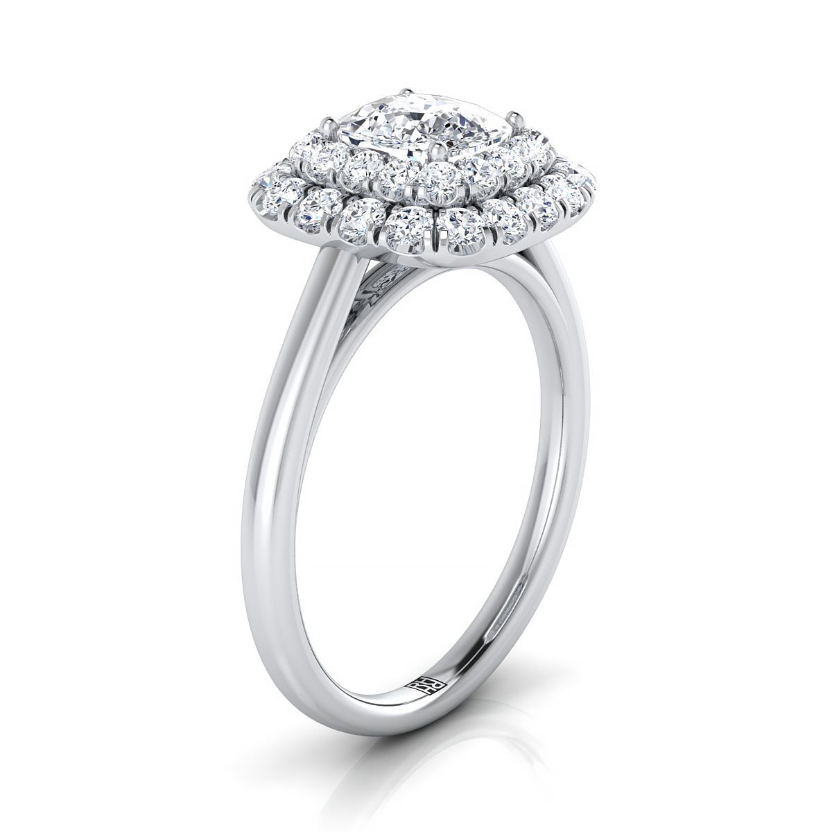 Select Halo Cut styling on The Goldy cushion engagement ring setting | RockHer