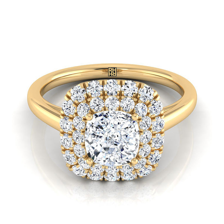 The Goldy Select Halo Cushion Cut Lab Diamond Engagement Ring in 18K Yellow Gold