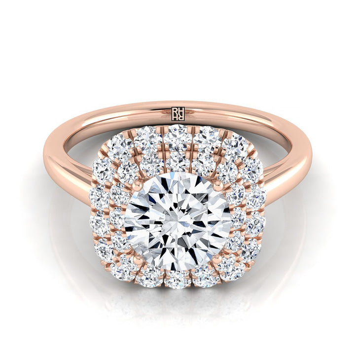 Round Brilliant, Stair Step Double Halo Round, in 14K Rose Gold, pave setting | RockHer