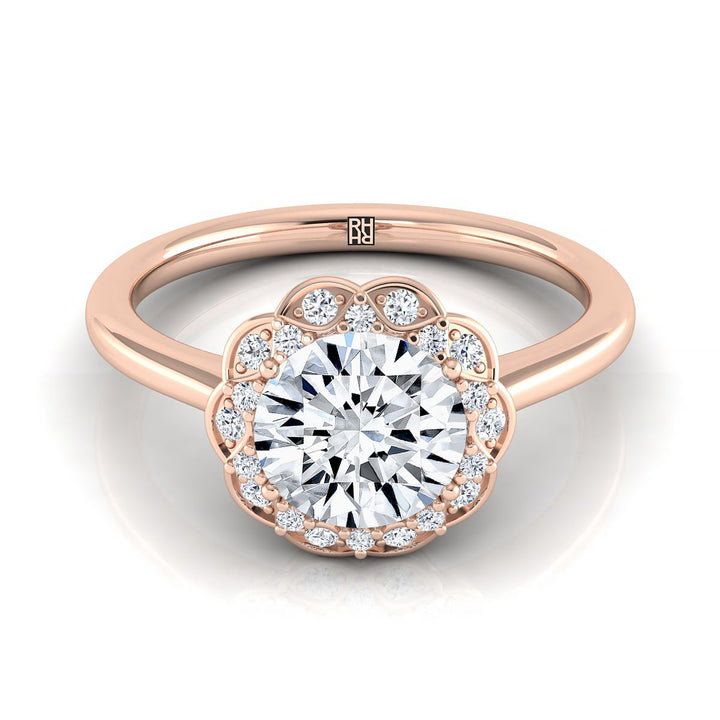 Iris scalloped pavé halo engagement ring in 14K Rose Gold with lab diamond — RockHer