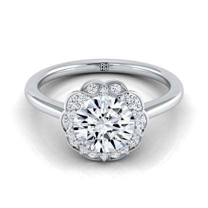 Iris scalloped pavé halo engagement ring in Platinum with lab diamond — RockHer