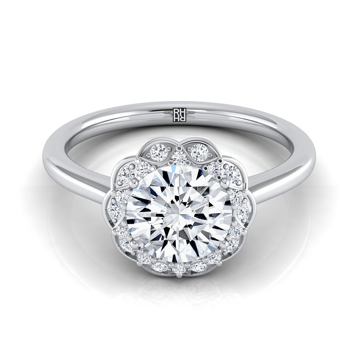 The Iris round engagement ring setting in 18K White Gold | RockHer