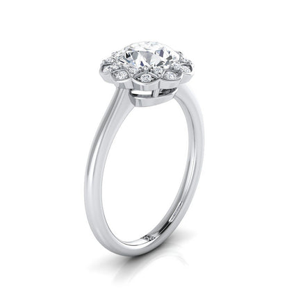 Iris scalloped pavé halo engagement ring in 18K White Gold — side view — RockHer
