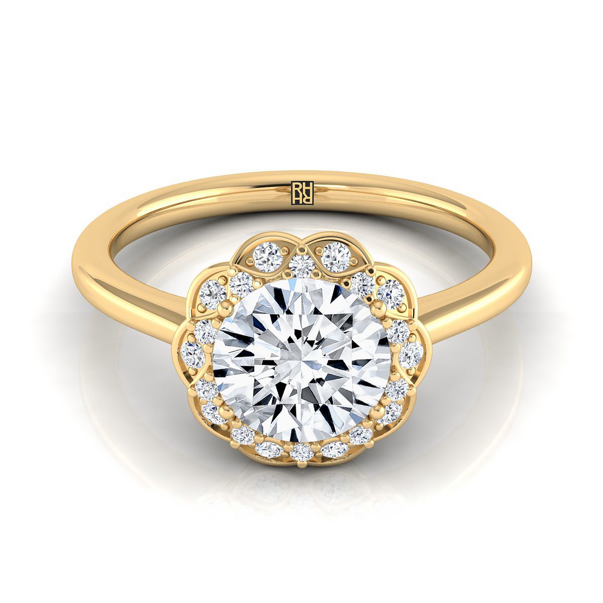 The Iris round engagement ring setting in 18K Yellow Gold | RockHer