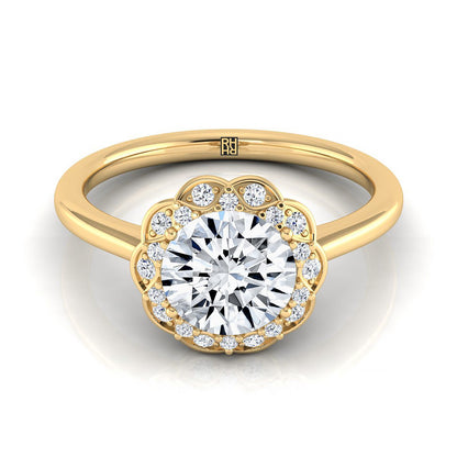 Iris scalloped pavé halo engagement ring in 18K Yellow Gold with lab diamond — RockHer