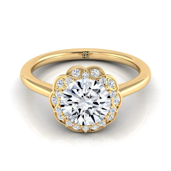 Iris scalloped pavé halo engagement ring in 18K Yellow Gold with lab diamond — RockHer