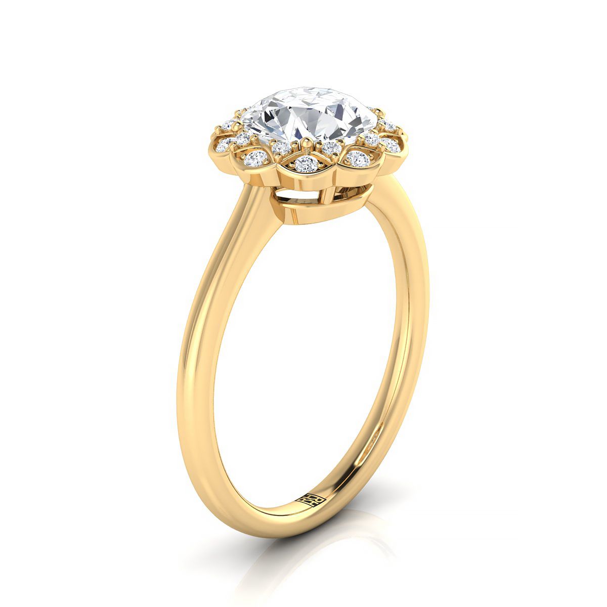 Select Scalloped Pavé Halo styling on The Iris round engagement ring setting | RockHer