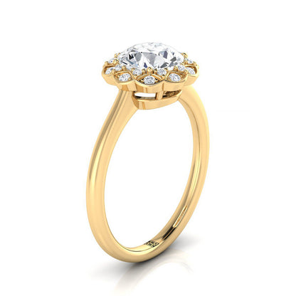 Iris scalloped pavé halo engagement ring in 18K Yellow Gold — side view — RockHer