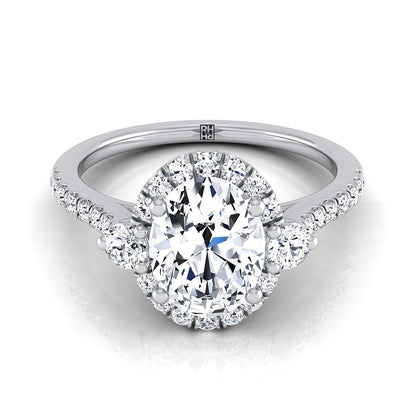 Three Stone Delicate Halo Oval, in 18K White Gold – view 8 | RockHer