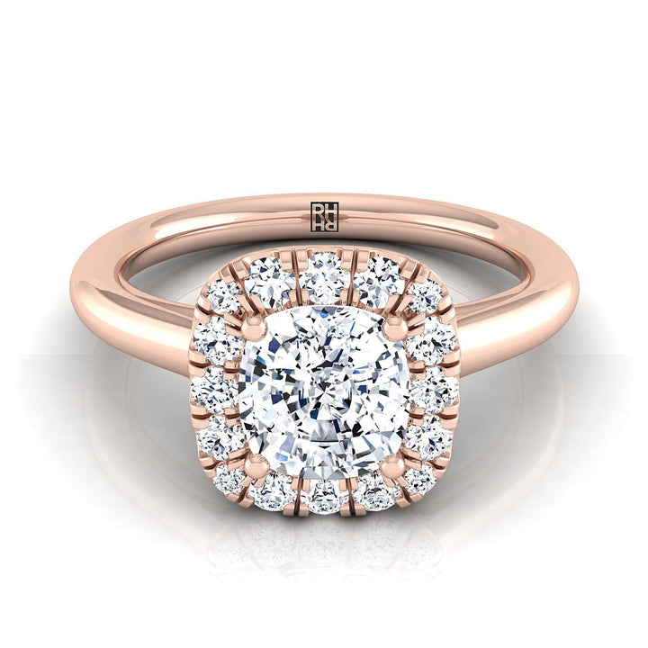 Cushion, High Polish Simple Halo, in 18K Rose Gold, prong setting – view 8 | RockHer