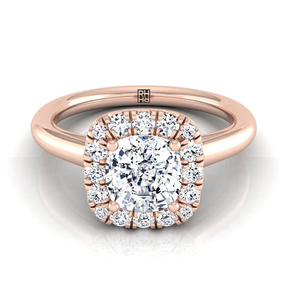 Amy Select High Polish Simple Halo Cu Cushion Cut Lab Diamond Engagement Ring in 18K Rose Gold | RockHer