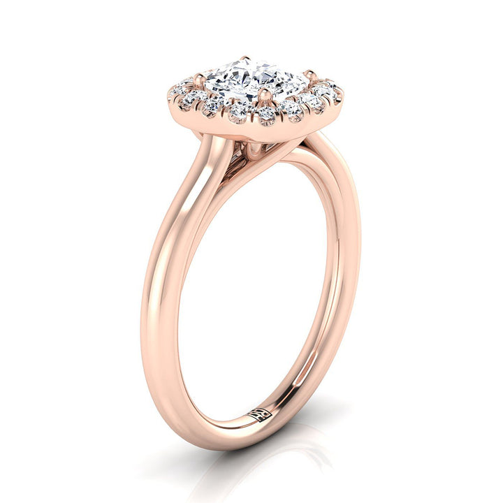 Amy high polish simple halo engagement ring in 18K rose gold with cushion lab diamond — RockHer