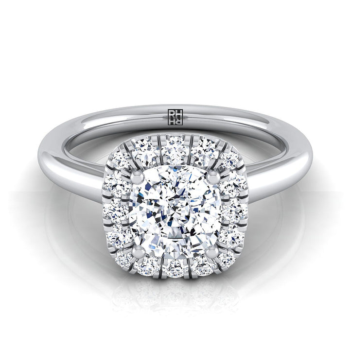 High Polish Simple Halo Cushion, in 18K White Gold, prong setting – view 8 | RockHer