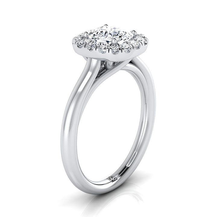 Amy Select High Polish Simple Halo Cu Cushion Cut Lab Diamond Engagement Ring in 18K White Gold | RockHer