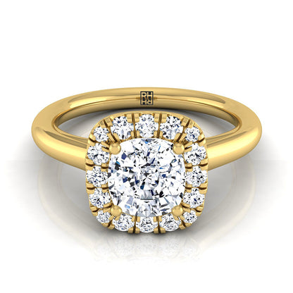 Amy Select high polish simple halo cushion cushion ring in 18K Yellow Gold — view — RockHer
